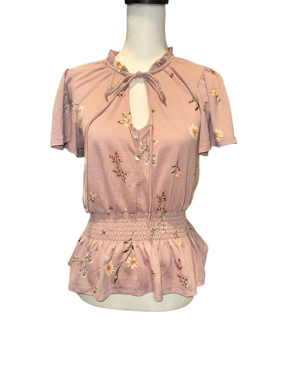 Meraki Women's Short Sleeve top Purple Floral Medium